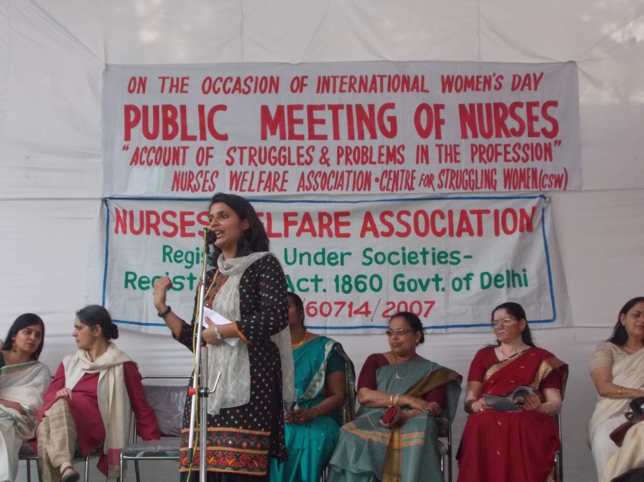 Maya speaking at Public Meeting of Nurses